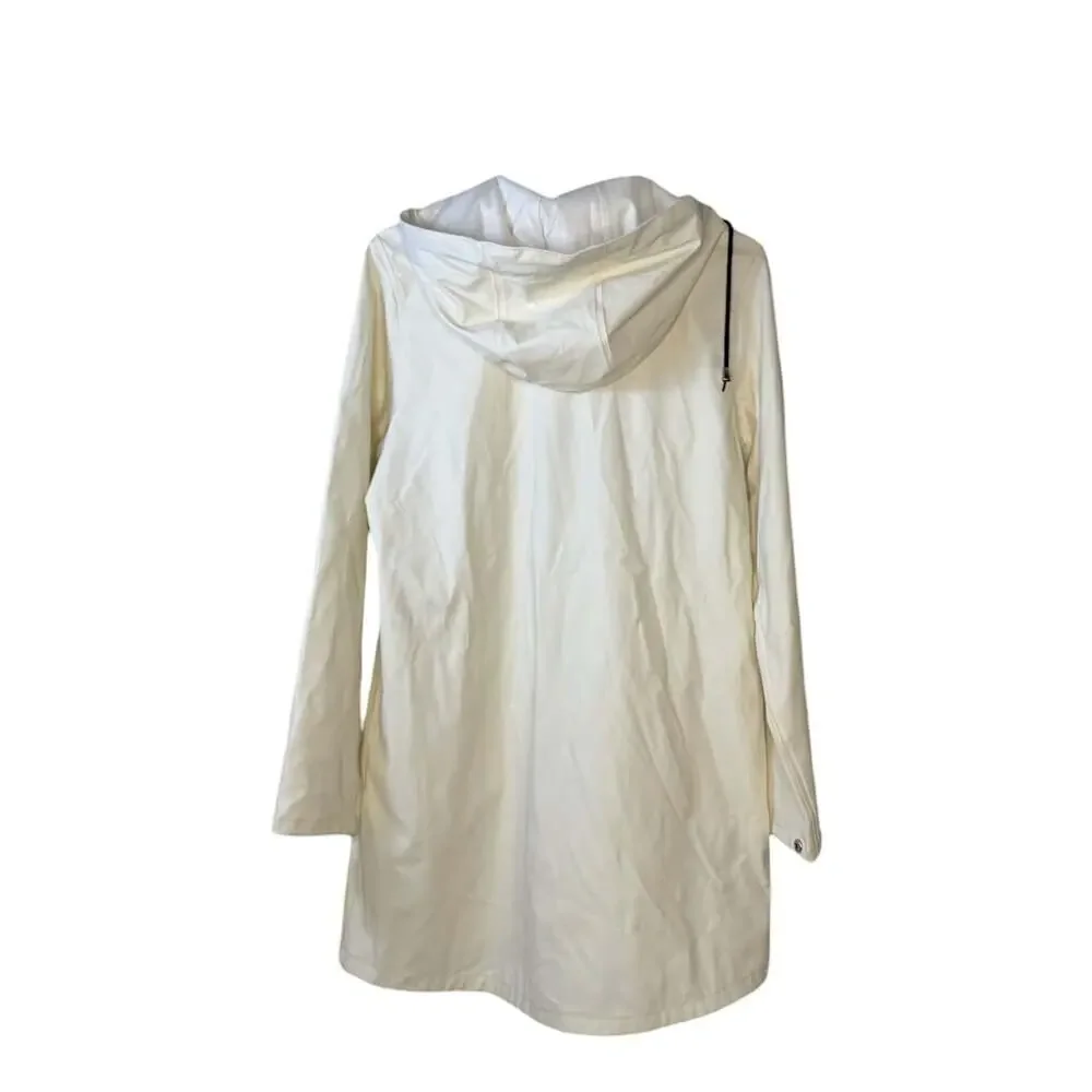 Anypoem Women's Long Off-White Waterproof Hooded Raincoat Trench - Picture 3 of 3